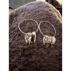 Marie Ellyse Lamb Sheep Layered Hoop Dangle Earrings Sterling Silver .925 #735